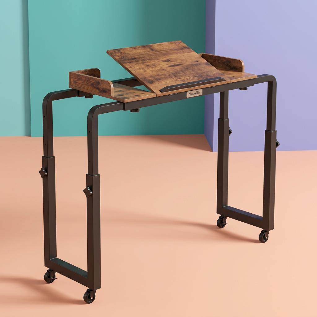 Full Nuvwllia rolling overbed desk in a colorful studio display
