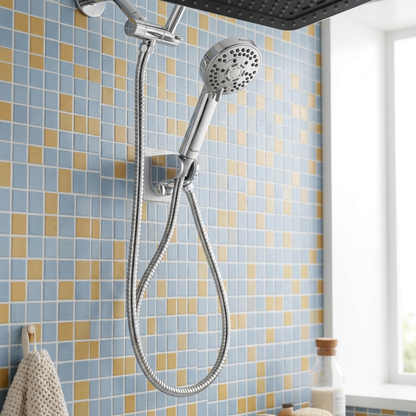 Flexible shower hose and handheld holder detail