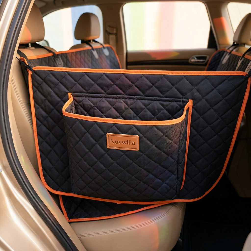 Detail of Nuvwllia pet seat cover storage pocket