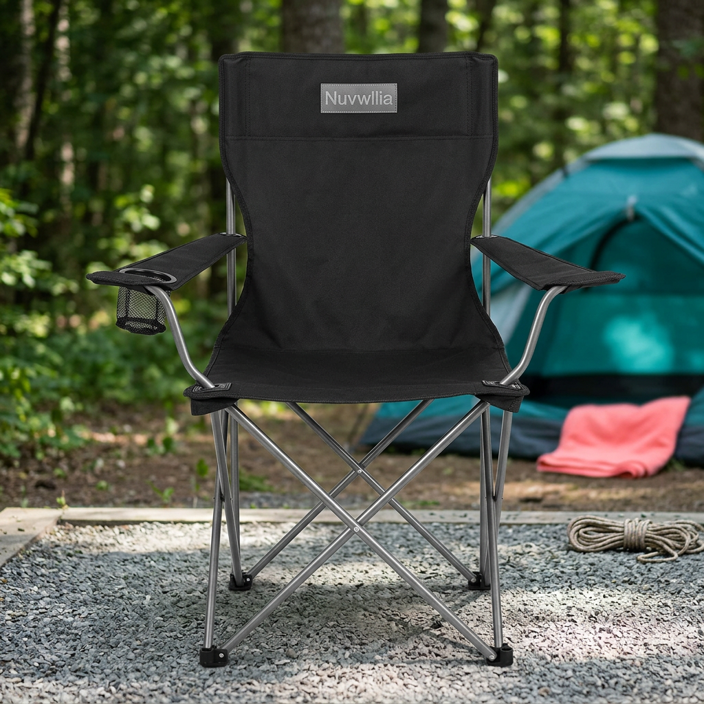 Nuvwllia camping chair on firm level ground at a colorful forest campsite