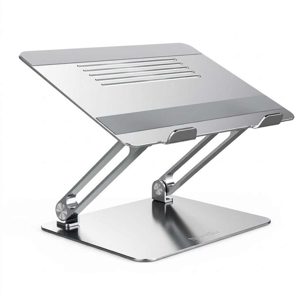 Nuvwllia silver adjustable aluminum alloy laptop stand on white background
