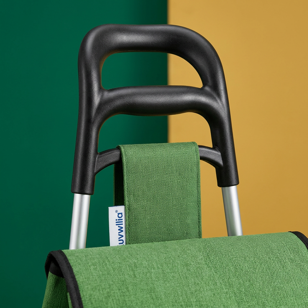 Black trolley grip and silver-toned upright frame detail
