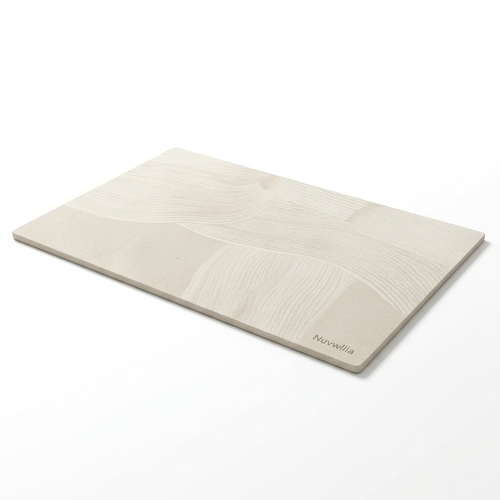 Nuvwllia ivory rectangular diatomaceous earth bath mat on white background