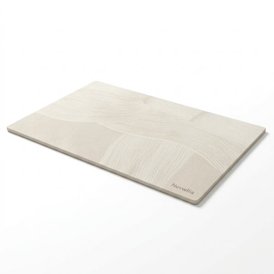 Nuvwllia ivory rectangular diatomaceous earth bath mat on white background