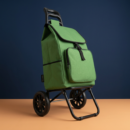 Detail of two spoked wheels and tubular front standing support