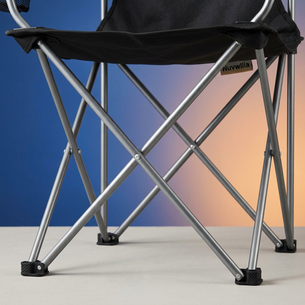 Detail of crossed tubular frame joints and black feet